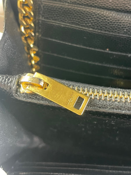 SAINT LAURENT Black CLASSIC CASSANDRE CHAIN WALLET IN GRAIN DE POUDRE LEATHER