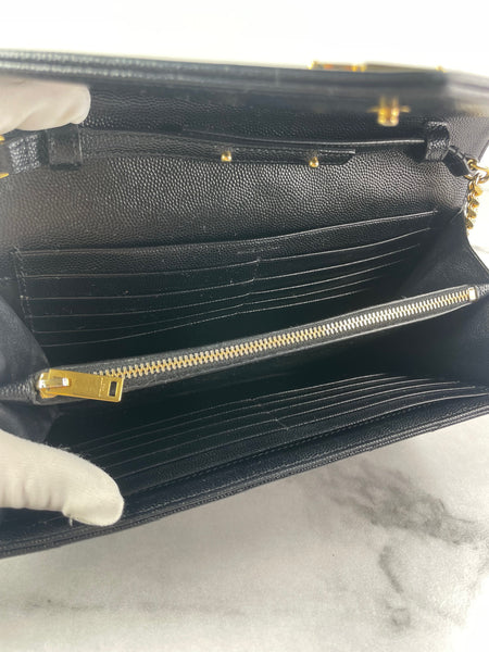 SAINT LAURENT Black CLASSIC CASSANDRE CHAIN WALLET IN GRAIN DE POUDRE LEATHER