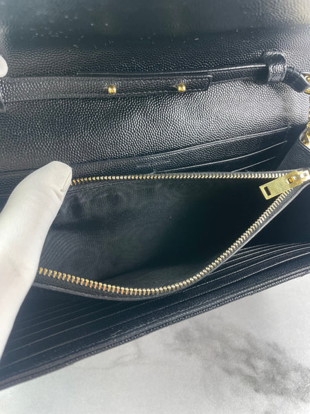 SAINT LAURENT Black CLASSIC CASSANDRE CHAIN WALLET IN GRAIN DE POUDRE LEATHER