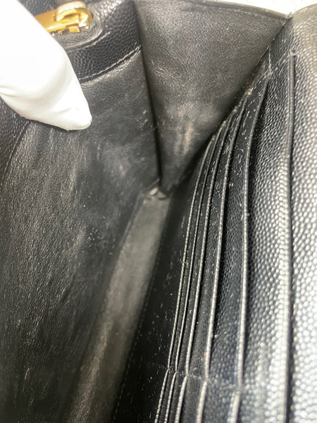 SAINT LAURENT Black CLASSIC CASSANDRE CHAIN WALLET IN GRAIN DE POUDRE LEATHER