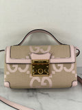 GUCCI Beige/Perfect Pink Monogram Jumbo GG Textured Dollar Calfskin Mini Padlock Top Handle Shoulder/Crossbody Bag