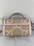 GUCCI Beige/Perfect Pink Monogram Jumbo GG Textured Dollar Calfskin Mini Padlock Top Handle Shoulder/Crossbody Bag