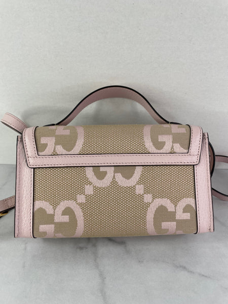 GUCCI Beige/Perfect Pink Monogram Jumbo GG Textured Dollar Calfskin Mini Padlock Top Handle Shoulder/Crossbody Bag