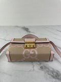 GUCCI Beige/Perfect Pink Monogram Jumbo GG Textured Dollar Calfskin Mini Padlock Top Handle Shoulder/Crossbody Bag