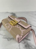 GUCCI Beige/Perfect Pink Monogram Jumbo GG Textured Dollar Calfskin Mini Padlock Top Handle Shoulder/Crossbody Bag