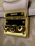 GUCCI Beige/Perfect Pink Monogram Jumbo GG Textured Dollar Calfskin Mini Padlock Top Handle Shoulder/Crossbody Bag