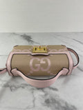 GUCCI Beige/Perfect Pink Monogram Jumbo GG Textured Dollar Calfskin Mini Padlock Top Handle Shoulder/Crossbody Bag