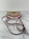 GUCCI Beige/Perfect Pink Monogram Jumbo GG Textured Dollar Calfskin Mini Padlock Top Handle Shoulder/Crossbody Bag