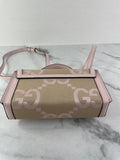 GUCCI Beige/Perfect Pink Monogram Jumbo GG Textured Dollar Calfskin Mini Padlock Top Handle Shoulder/Crossbody Bag