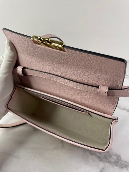 GUCCI Beige/Perfect Pink Monogram Jumbo GG Textured Dollar Calfskin Mini Padlock Top Handle Shoulder/Crossbody Bag