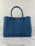 HERMES Bleu Outremer Negonda Calfskin Leather Garden Party 30 TPM Tote Bag