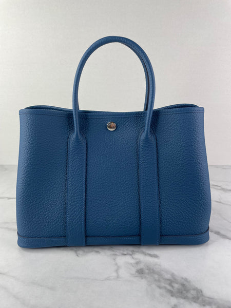 HERMES Bleu Outremer Negonda Calfskin Leather Garden Party 30 TPM Tote Bag