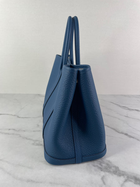 HERMES Bleu Outremer Negonda Calfskin Leather Garden Party 30 TPM Tote Bag