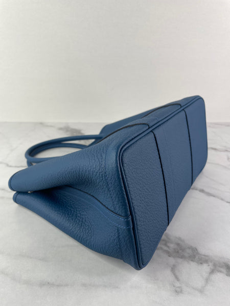 HERMES Bleu Outremer Negonda Calfskin Leather Garden Party 30 TPM Tote Bag