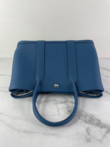 HERMES Bleu Outremer Negonda Calfskin Leather Garden Party 30 TPM Tote Bag