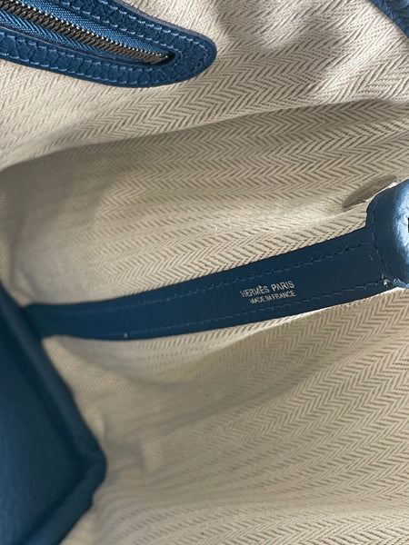 HERMES Bleu Outremer Negonda Calfskin Leather Garden Party 30 TPM Tote Bag