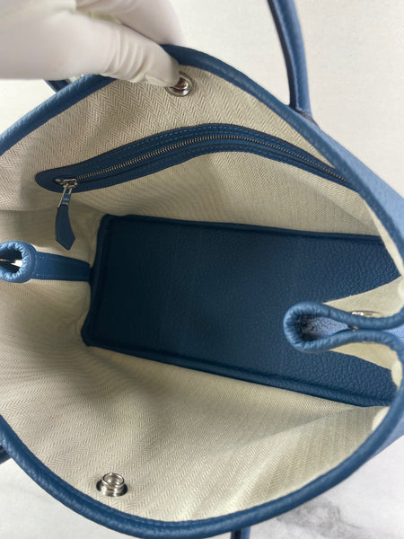 HERMES Bleu Outremer Negonda Calfskin Leather Garden Party 30 TPM Tote Bag