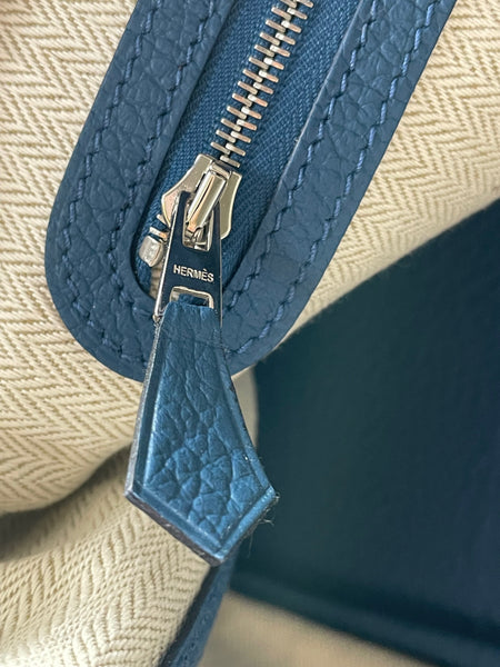 HERMES Bleu Outremer Negonda Calfskin Leather Garden Party 30 TPM Tote Bag