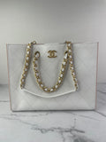 CHANEL White Smooth Calfskin Small Shopping Tote Shoulder Bag