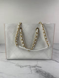CHANEL White Smooth Calfskin Small Shopping Tote Shoulder Bag