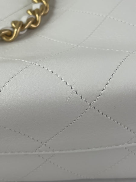 CHANEL White Smooth Calfskin Small Shopping Tote Shoulder Bag