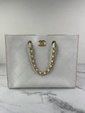 CHANEL White Smooth Calfskin Small Shopping Tote Shoulder Bag