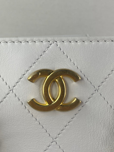 CHANEL White Smooth Calfskin Small Shopping Tote Shoulder Bag