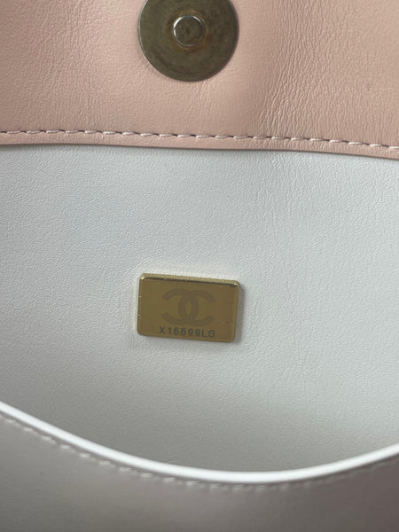 CHANEL White Smooth Calfskin Small Shopping Tote Shoulder Bag