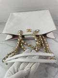 CHANEL White Smooth Calfskin Small Shopping Tote Shoulder Bag