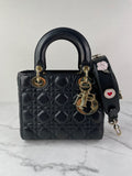 CHRISTIAN DIOR Black Lambskin Cannage Small Lucky Badges My Lady Dior Shoulder/Crossbody Bag
