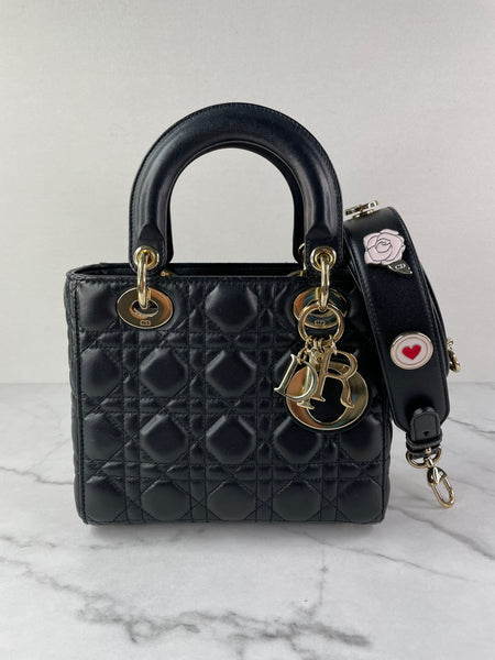CHRISTIAN DIOR Black Lambskin Cannage Small Lucky Badges My Lady Dior Shoulder/Crossbody Bag