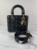 CHRISTIAN DIOR Black Lambskin Cannage Small Lucky Badges My Lady Dior Shoulder/Crossbody Bag