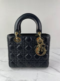 CHRISTIAN DIOR Black Lambskin Cannage Small Lucky Badges My Lady Dior Shoulder/Crossbody Bag