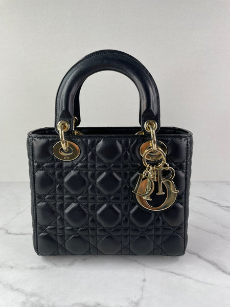 CHRISTIAN DIOR Black Lambskin Cannage Small Lucky Badges My Lady Dior Shoulder/Crossbody Bag