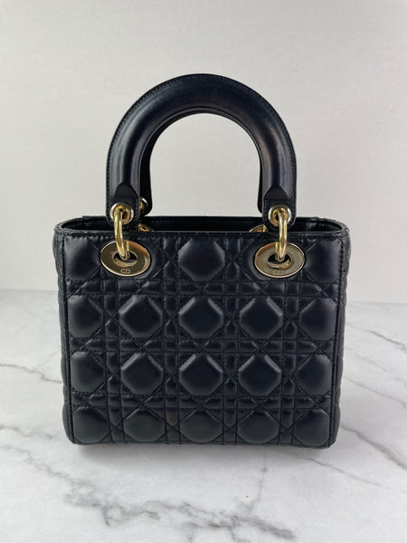 CHRISTIAN DIOR Black Lambskin Cannage Small Lucky Badges My Lady Dior Shoulder/Crossbody Bag