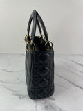 CHRISTIAN DIOR Black Lambskin Cannage Small Lucky Badges My Lady Dior Shoulder/Crossbody Bag