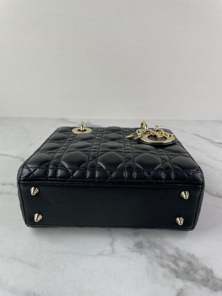 CHRISTIAN DIOR Black Lambskin Cannage Small Lucky Badges My Lady Dior Shoulder/Crossbody Bag