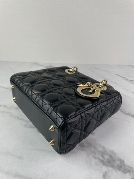 CHRISTIAN DIOR Black Lambskin Cannage Small Lucky Badges My Lady Dior Shoulder/Crossbody Bag