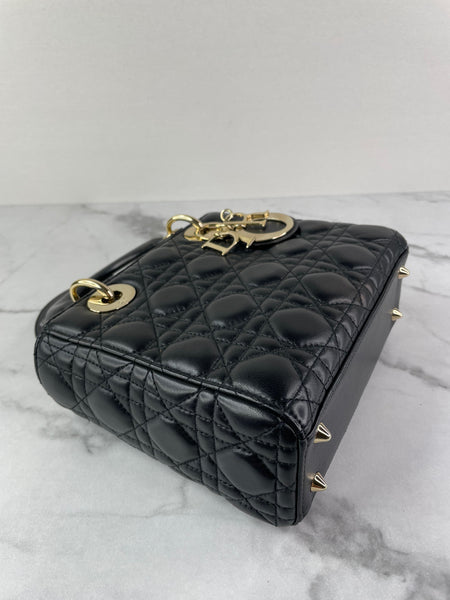 CHRISTIAN DIOR Black Lambskin Cannage Small Lucky Badges My Lady Dior Shoulder/Crossbody Bag