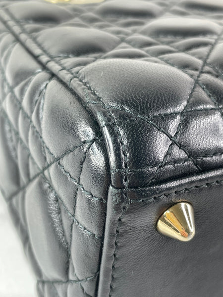 CHRISTIAN DIOR Black Lambskin Cannage Small Lucky Badges My Lady Dior Shoulder/Crossbody Bag