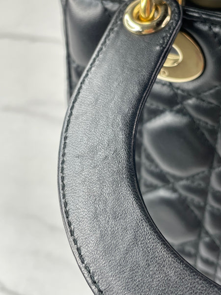 CHRISTIAN DIOR Black Lambskin Cannage Small Lucky Badges My Lady Dior Shoulder/Crossbody Bag