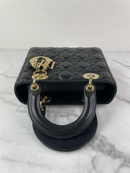 CHRISTIAN DIOR Black Lambskin Cannage Small Lucky Badges My Lady Dior Shoulder/Crossbody Bag