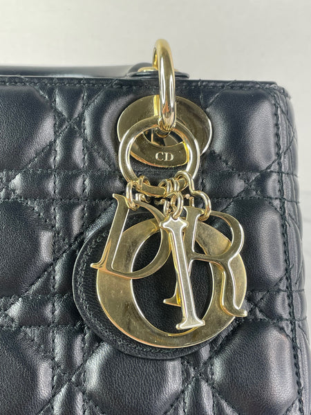 CHRISTIAN DIOR Black Lambskin Cannage Small Lucky Badges My Lady Dior Shoulder/Crossbody Bag