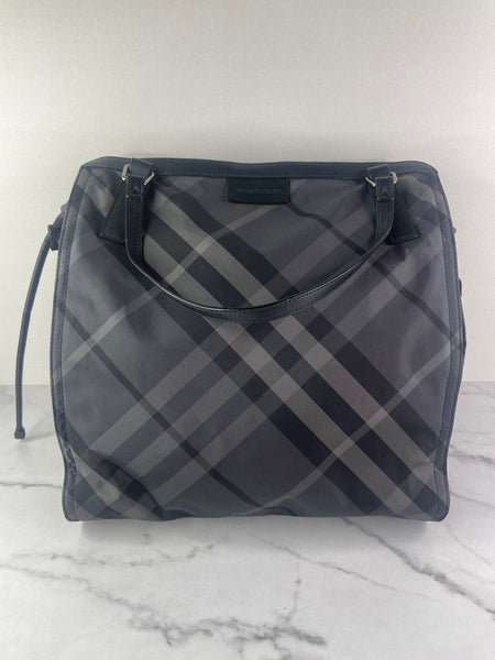 BURBERRY Black Check Nylon Large Shoulder Bag