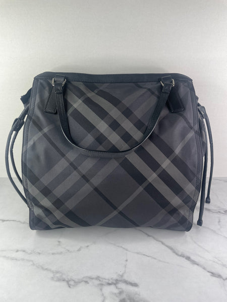 BURBERRY Black Check Nylon Large Shoulder Bag