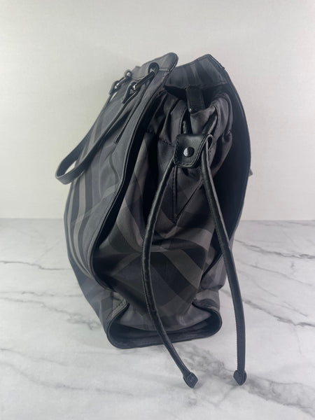 BURBERRY Black Check Nylon Large Shoulder Bag