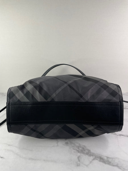 BURBERRY Black Check Nylon Large Shoulder Bag