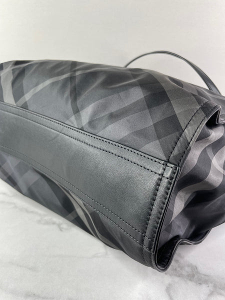 BURBERRY Black Check Nylon Large Shoulder Bag