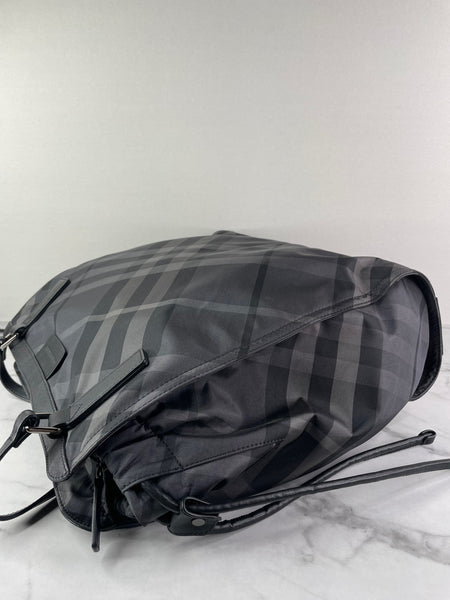 BURBERRY Black Check Nylon Large Shoulder Bag