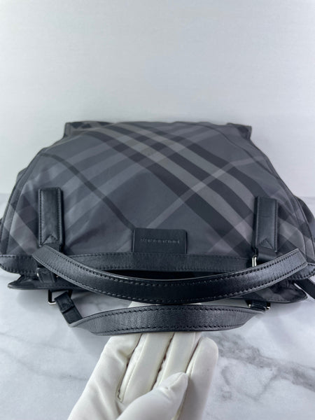BURBERRY Black Check Nylon Large Shoulder Bag